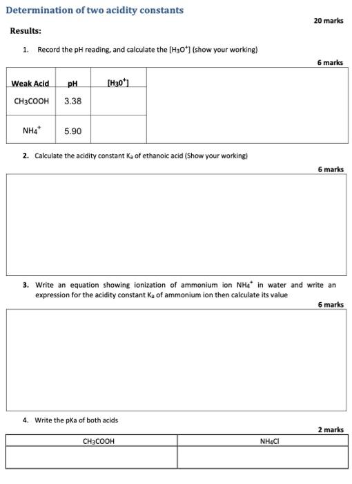 please show the working step by step 20 marks Determination of two