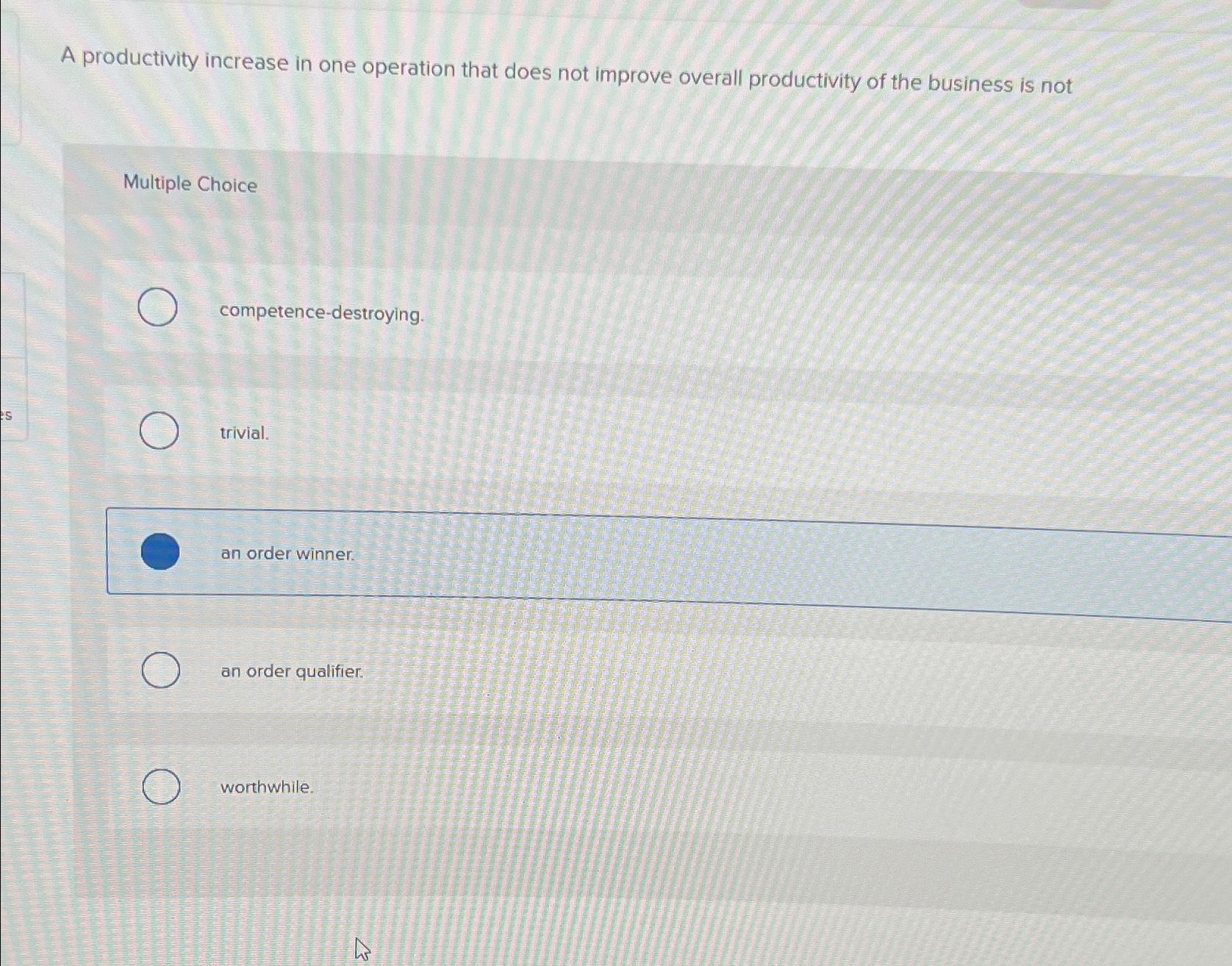  A productivity increase in one operation that does not improve overall