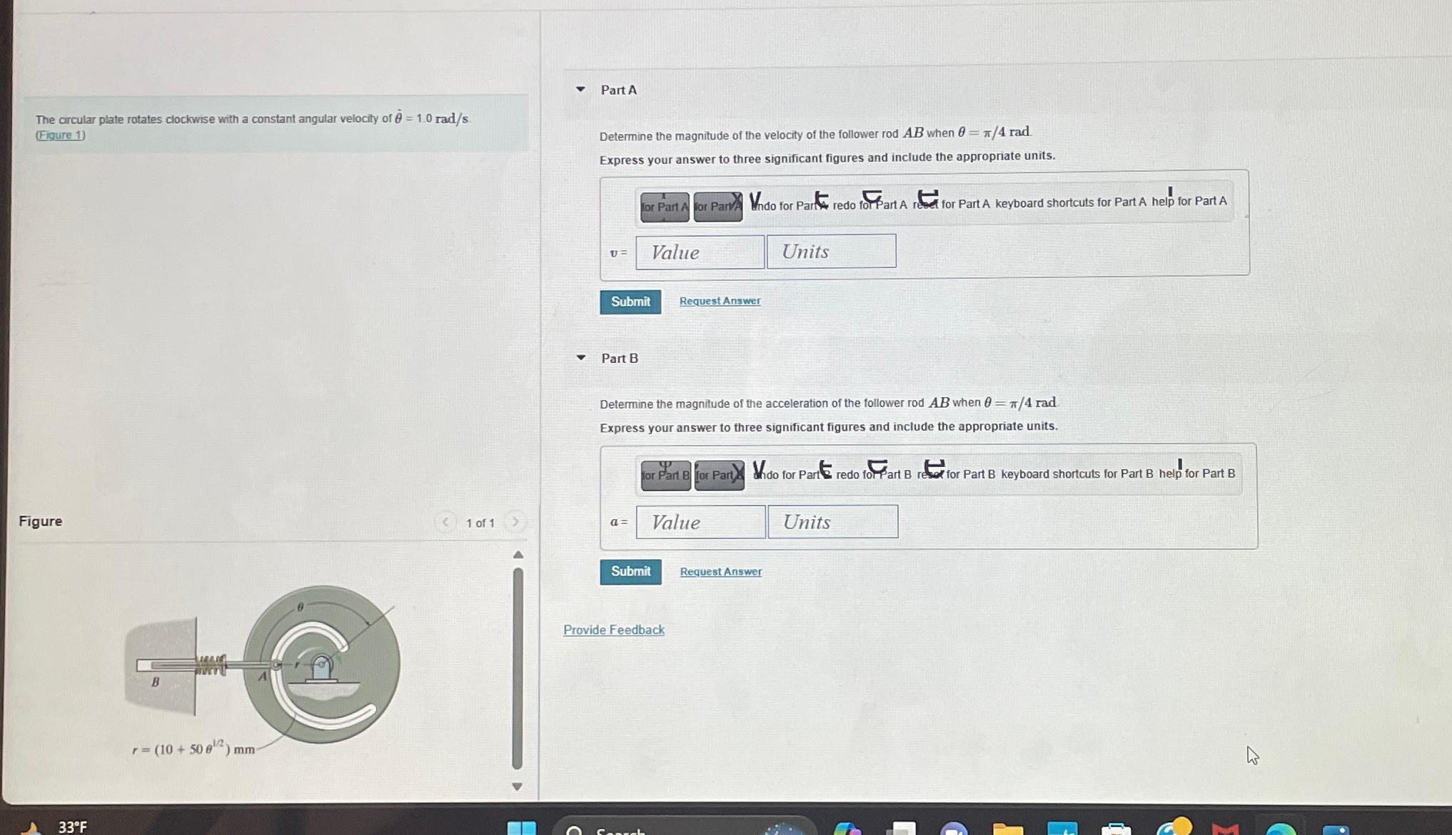 The carcular plate rotates clochwise with a constant angular velocity of