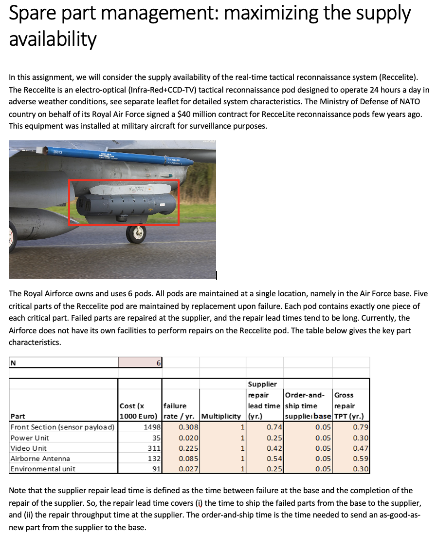  Spare part management: maximizing the supply availability In this assignment, we
