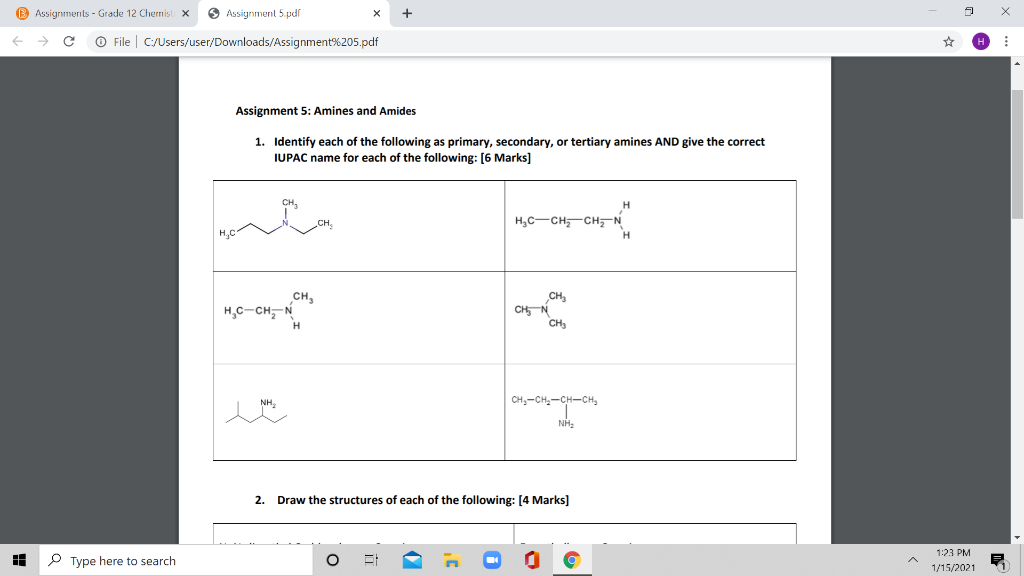 Assignments - Grade 12 Chernisl x X + Assignment 5 pdf