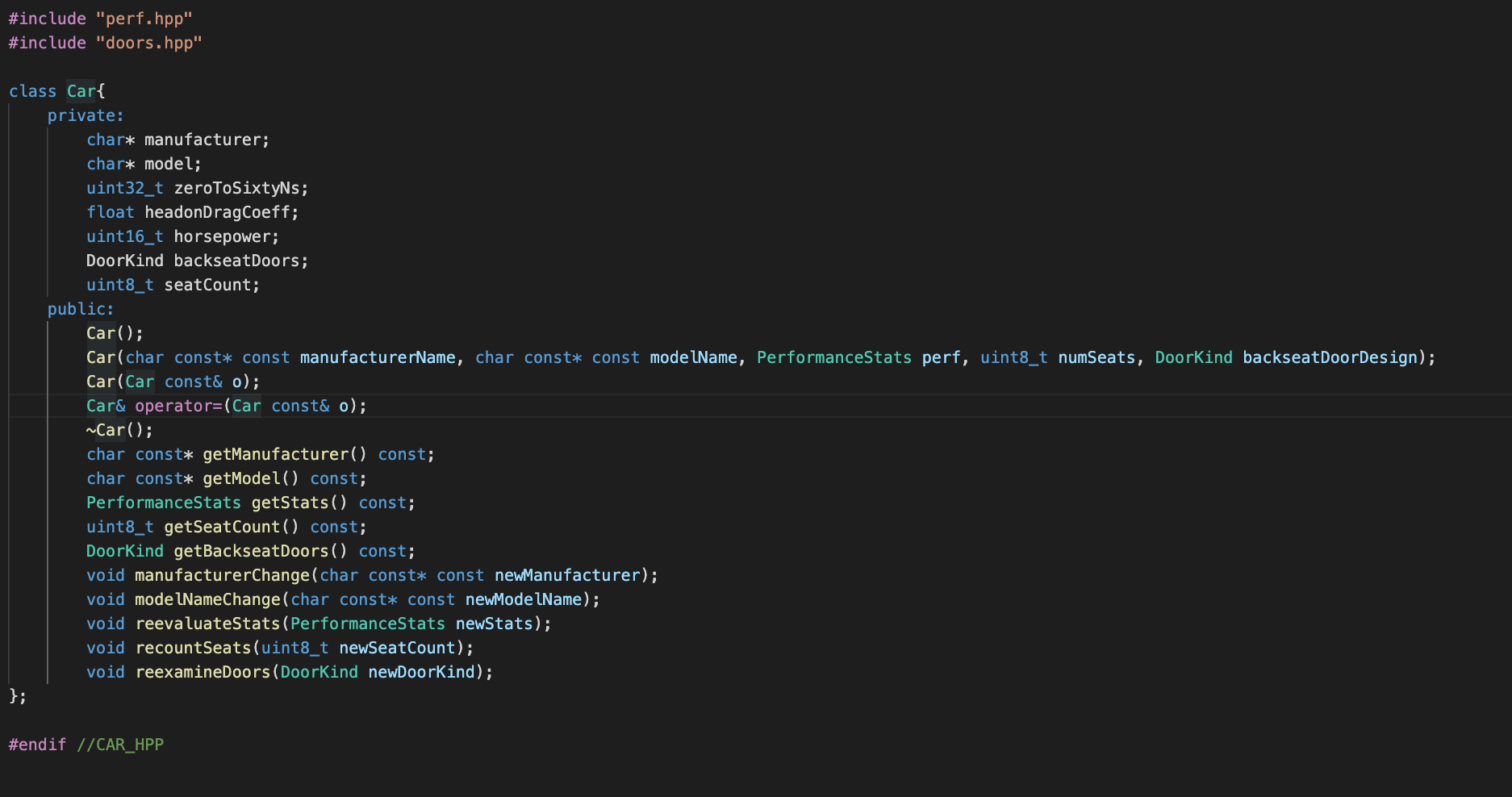  Please implement these functions into car.cpp, first image is the header