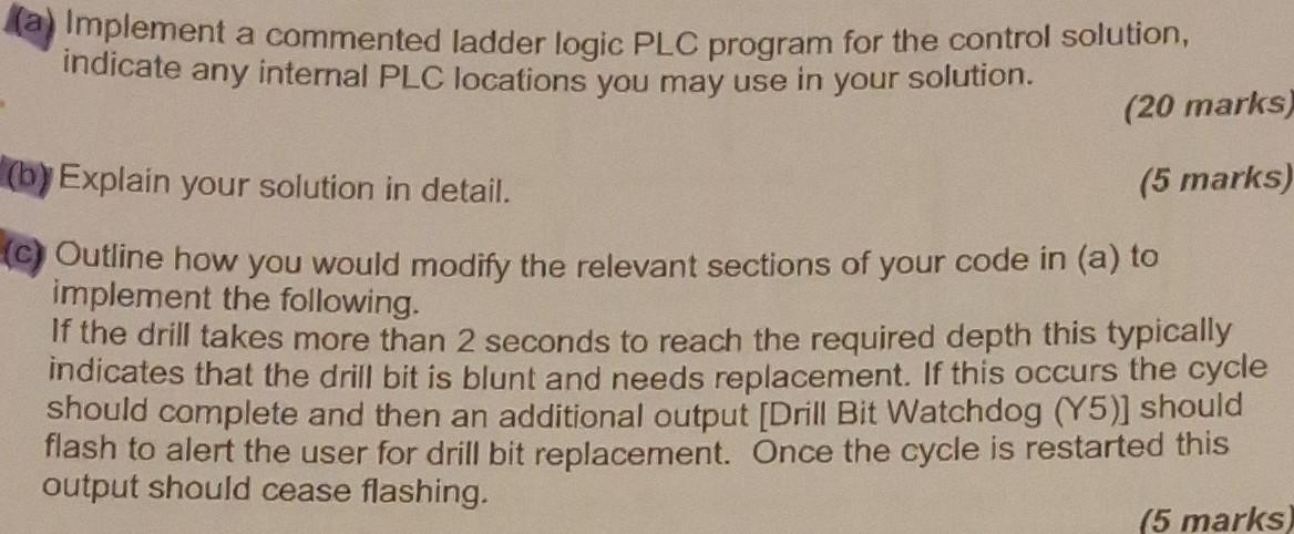  (a) Implement a commented ladder logic PLC program for the control