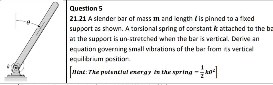  Question 5 21.21 A slender bar of mass m and length