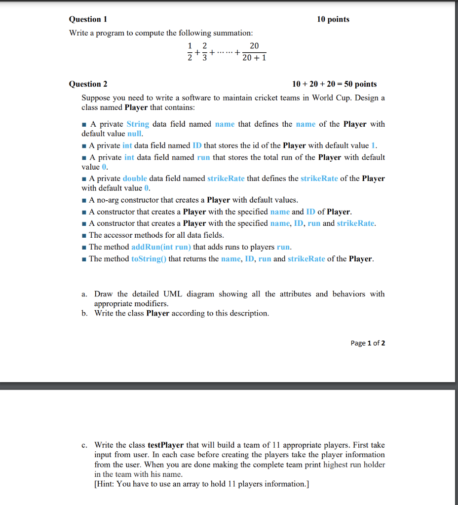 It's Java Programming Tasks. 10 points Question 1 Write a program to