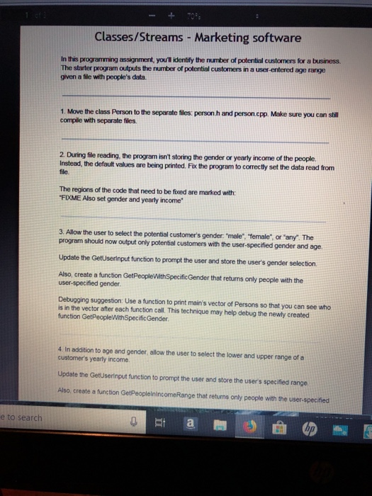  Classes/Streams - Marketing software In this programming assignment, you'll identify the