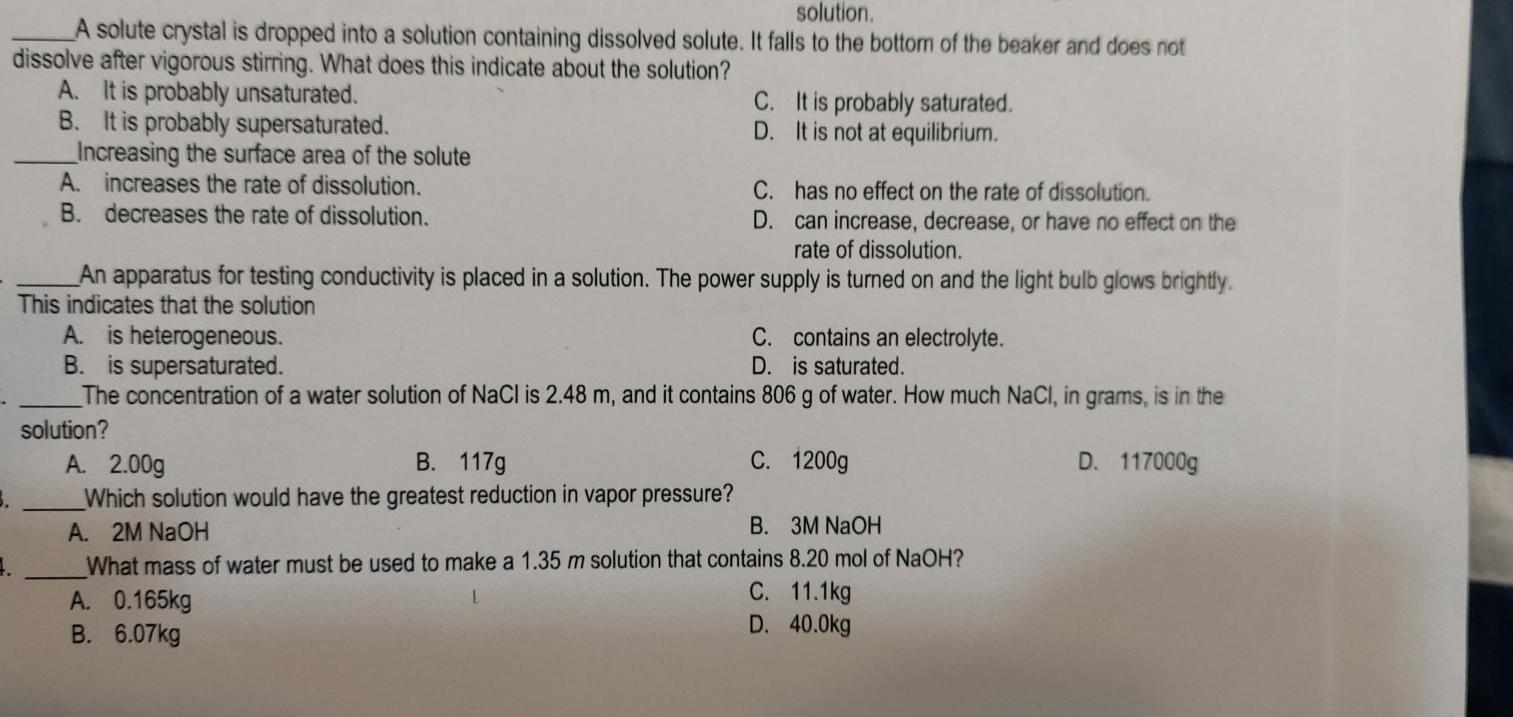  solution A solute crystal is dropped into a solution containing dissolved