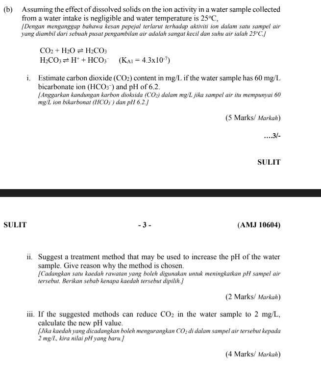 (b) Assuming the effect of dissolved solids on the ion activity