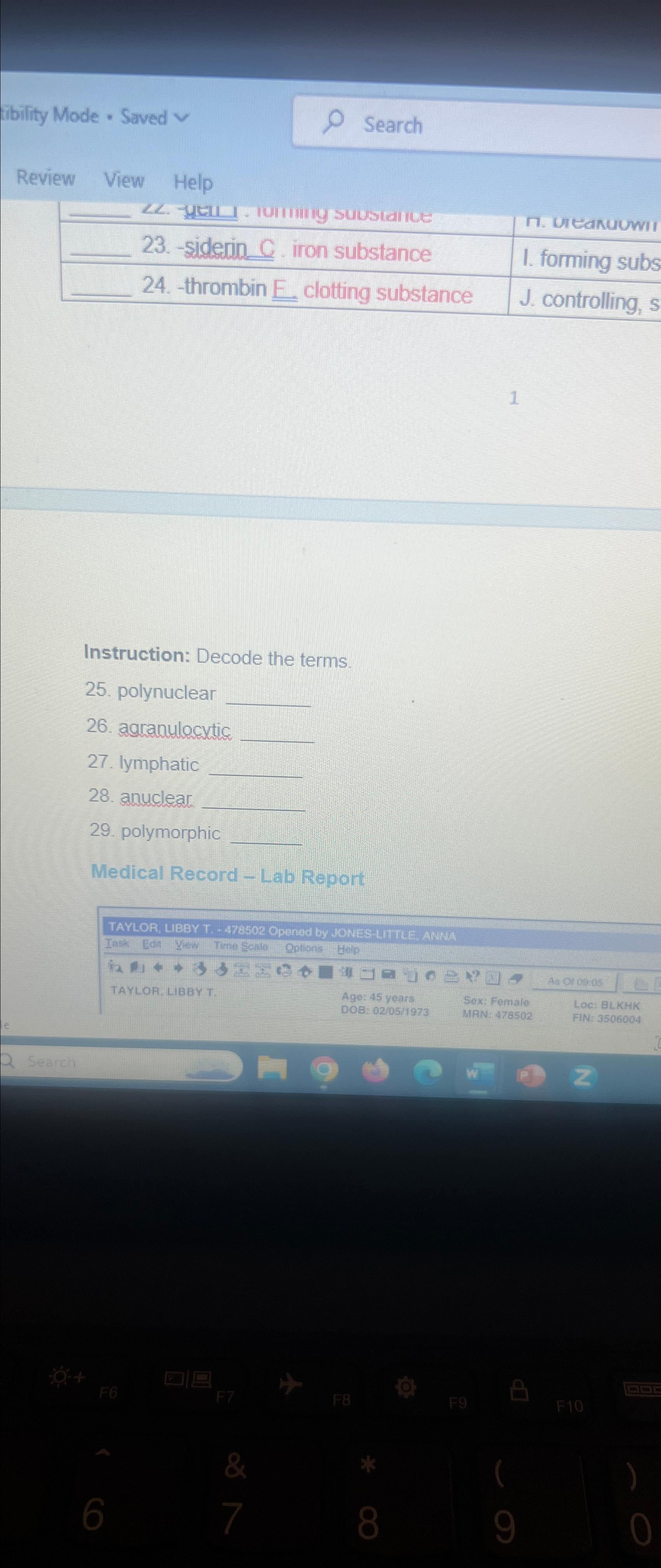  ibility Mode - Saved Search Review View Help \table[[23=,],[,1. forming sut],[24.-thrombin