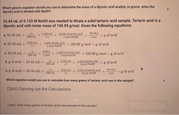 mole ratio for each type of acid when reacting with a strong