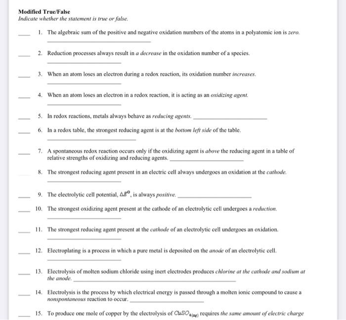  True or false questions from 1-20 Modified True/False Indicate whether the