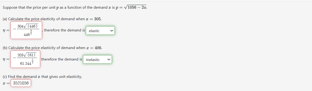  Suppose that the price per unit p as a function of