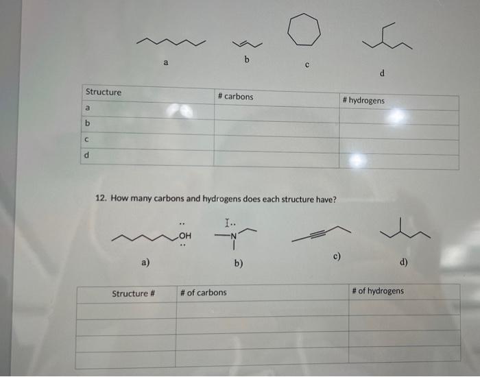  vo b a d Structure #carbons #hydrogens a b C d