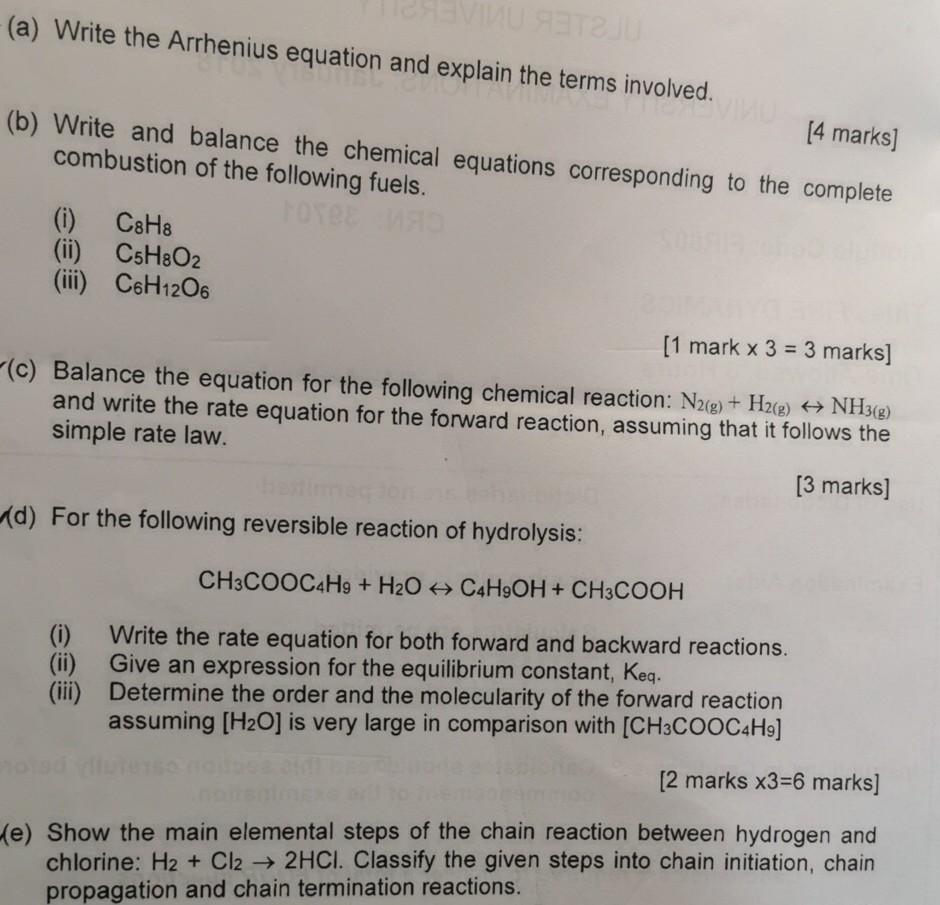  WUJU (a) Write the Arrhenius equation and explain the terms involved.