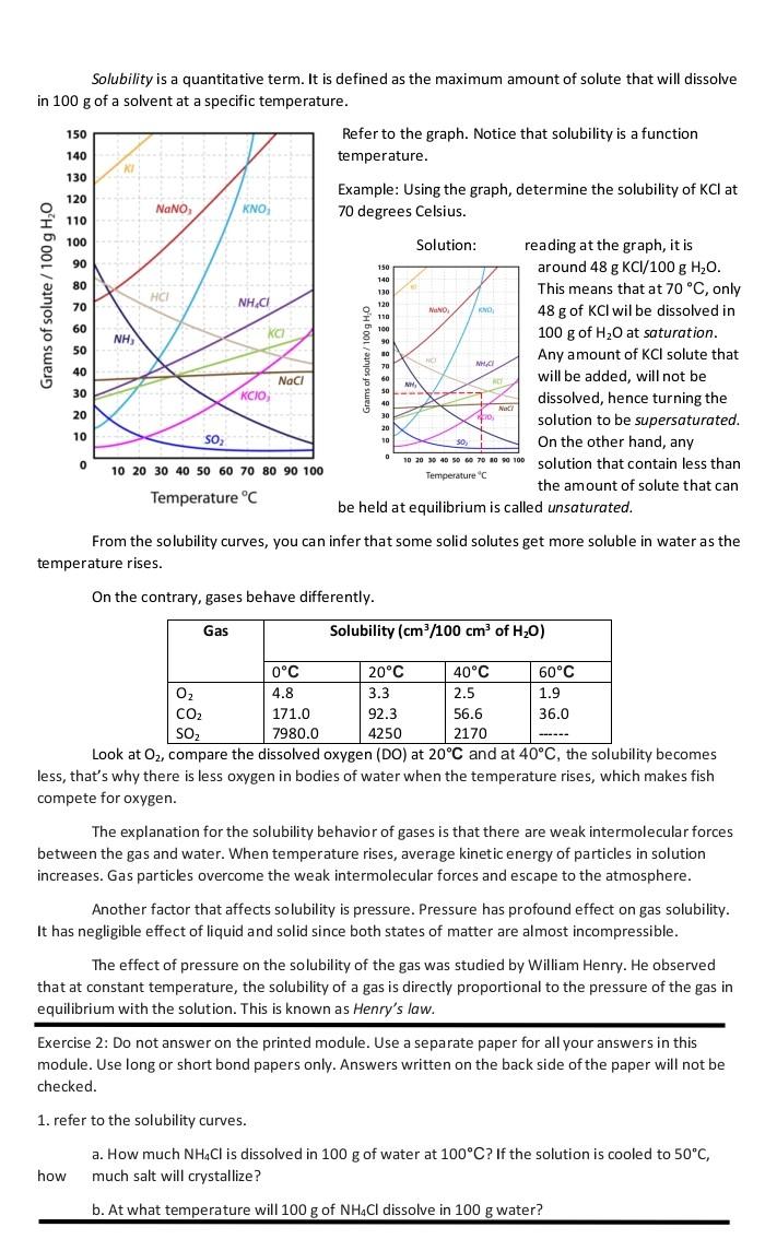 Pls help me solve 1 and 2 Solubility is a quantitative term.