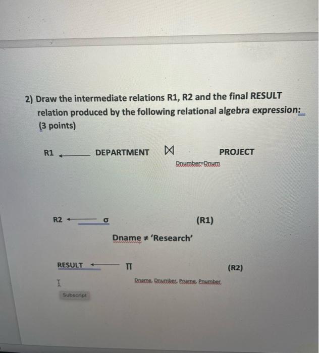 algebra expression: (3 points) R1 DEPARTMENT PROJECT Poumber:Poum Assignment\# 1 1) Using