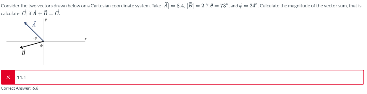  Consider the two vectors drawn below on a Cartesian coordinate system.
