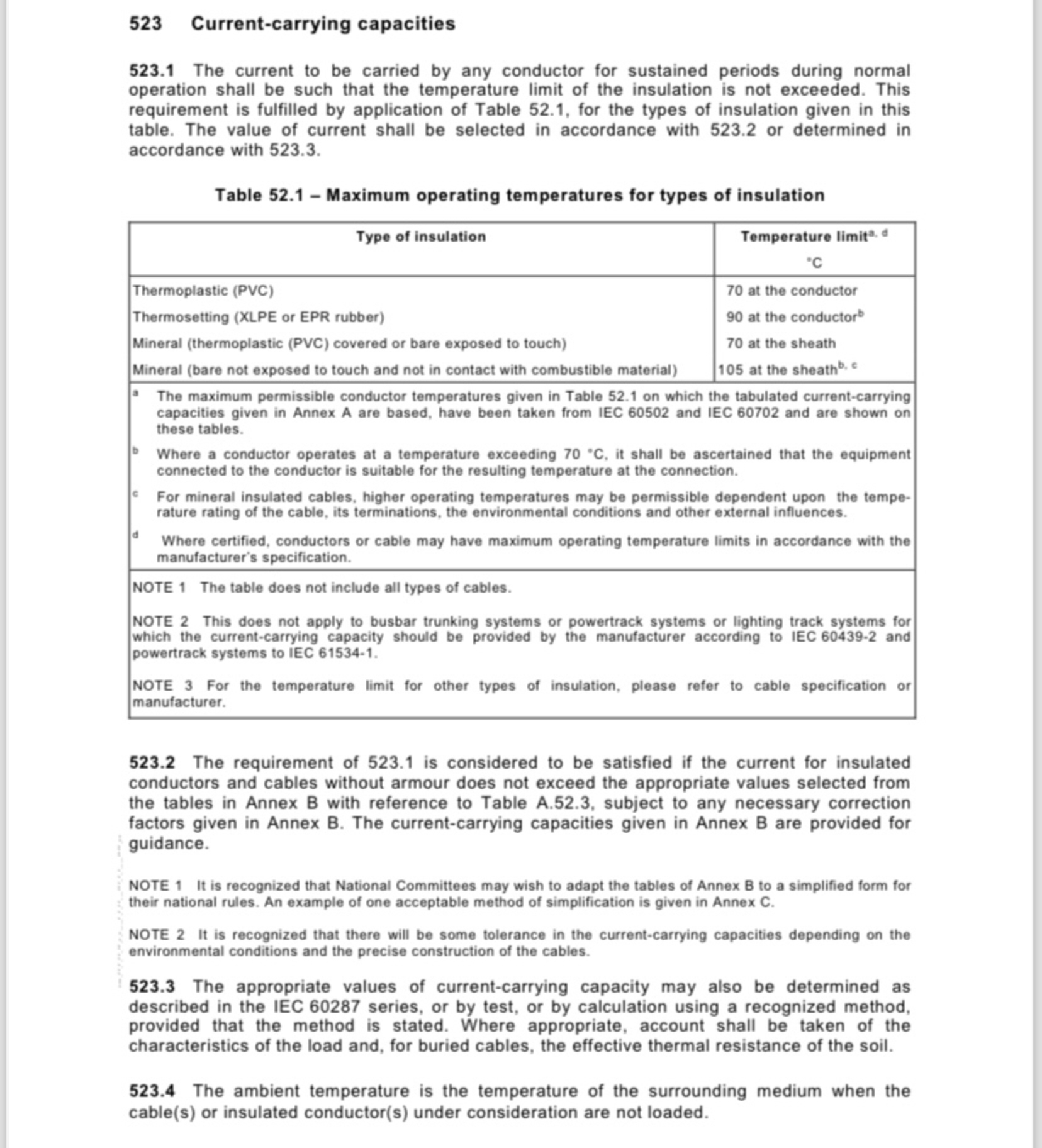  523 Current-carrying capacities 523.1 The current to be carried by any