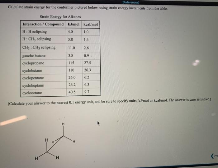 energy increments from the table, Strain Energy for Alkanes Interaction / Compound