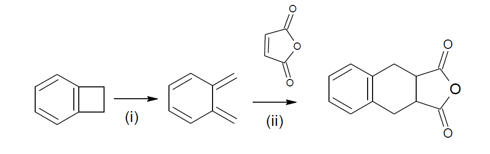 1.ii)The following reaction scheme involves two pericyclic reactions, (i) and (ii). Identify