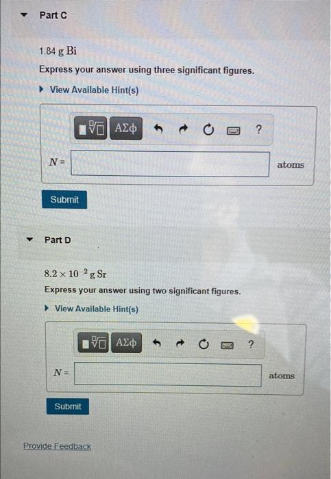 figures. View Available Hint(s) ? N= atoms Submit Part D 8.2 x