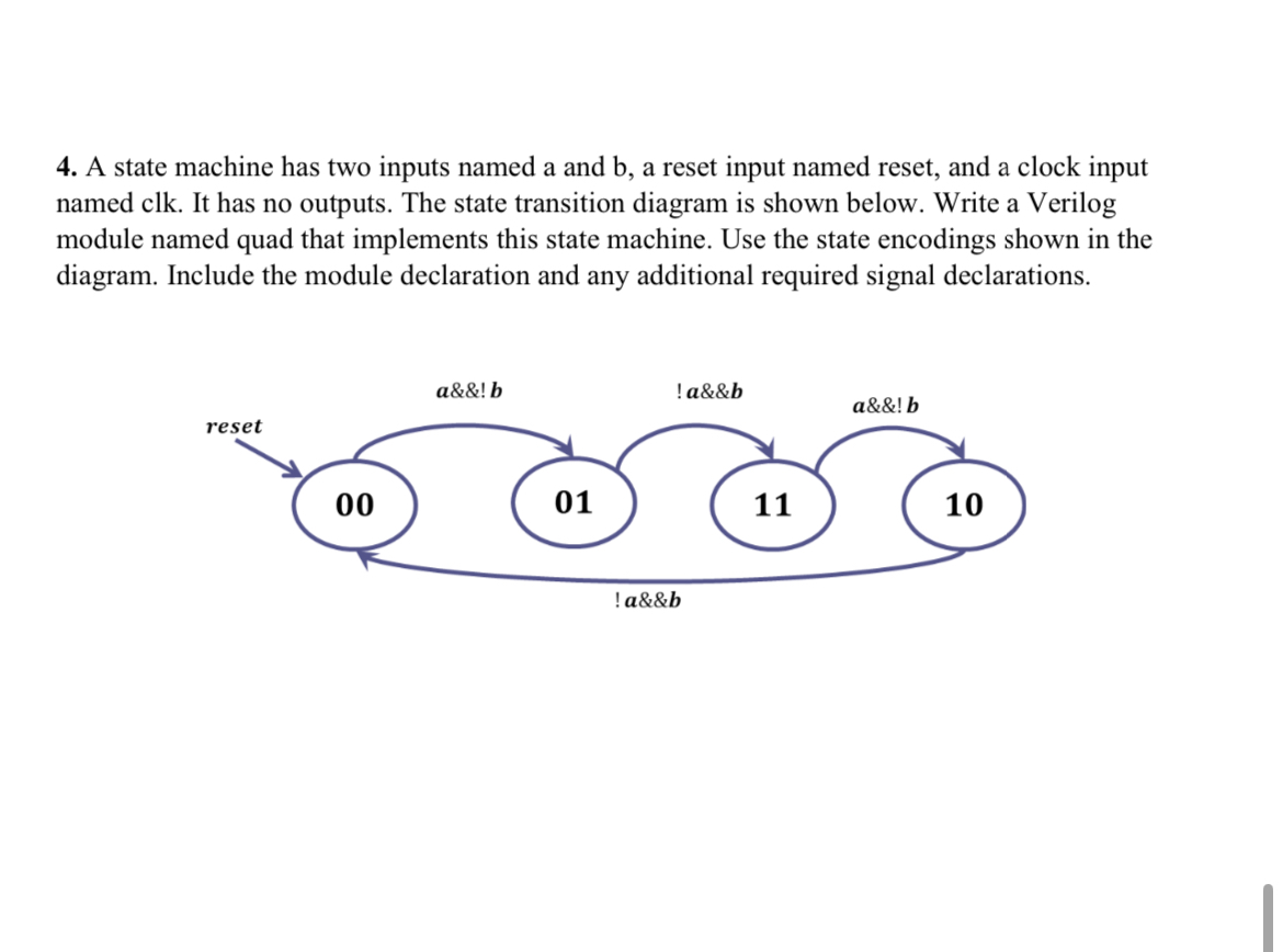  A state machine has two inputs named a and b, a