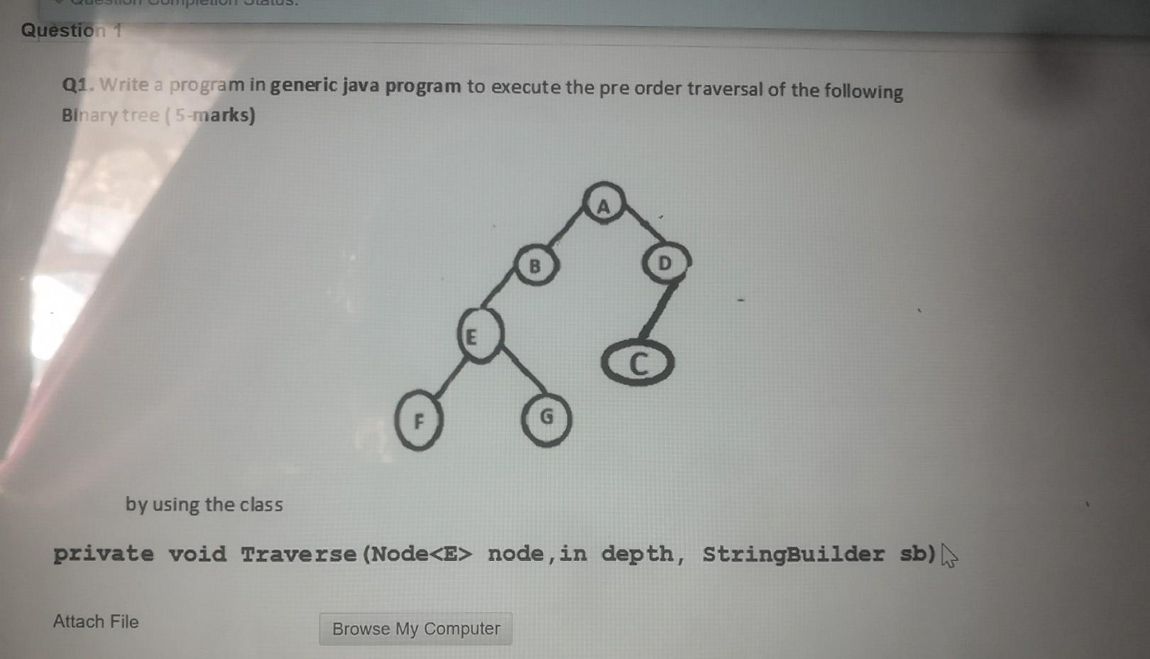 Question 1 Q1. Write a program in generic java program to