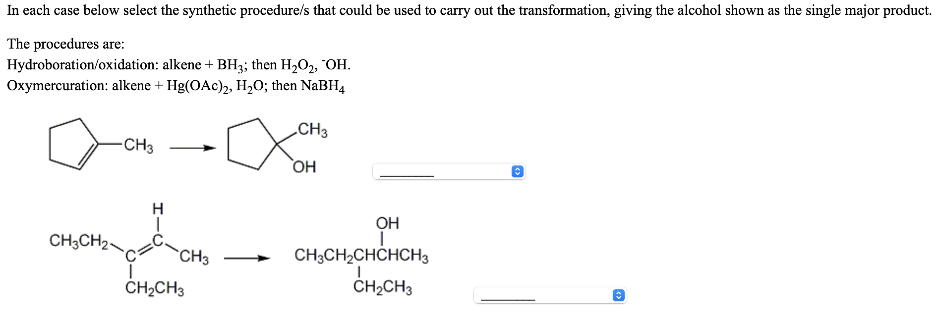 Which are the correct procedures? In each case below select the synthetic