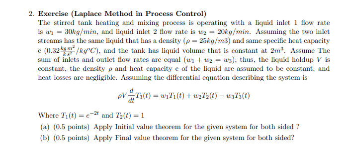  2. Exercise (Laplace Method in Process Control) The stirred tank heating
