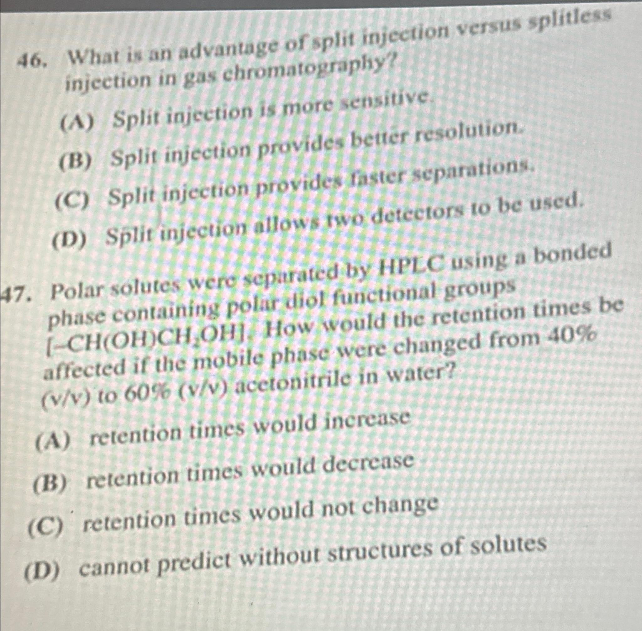  What is an advantage of split injection versus splitless injection in