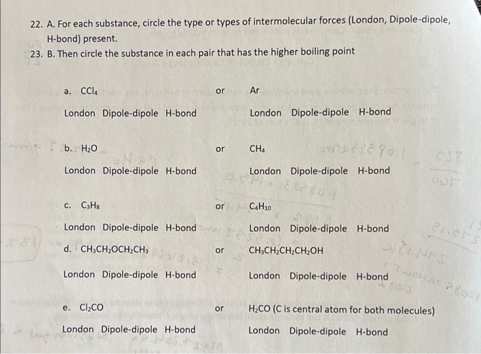  22. A. For each substance, circle the type or types of