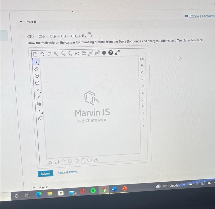 canvas by choosing buttons from the Tools (for bonds and charges), Atoms,