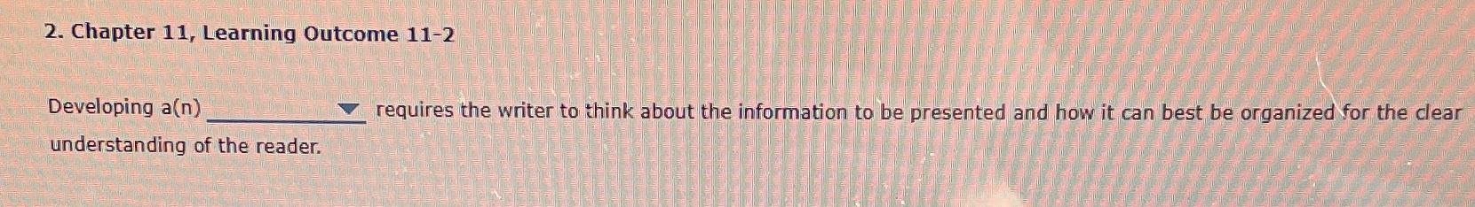  Developing a(n) requires the writer to think about the information to