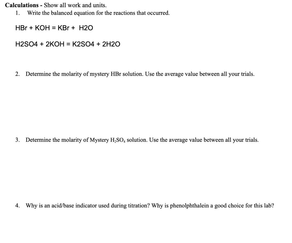 trials Volume Used (mL) Volume of Mystery Acid (mL) 100 Concentration of