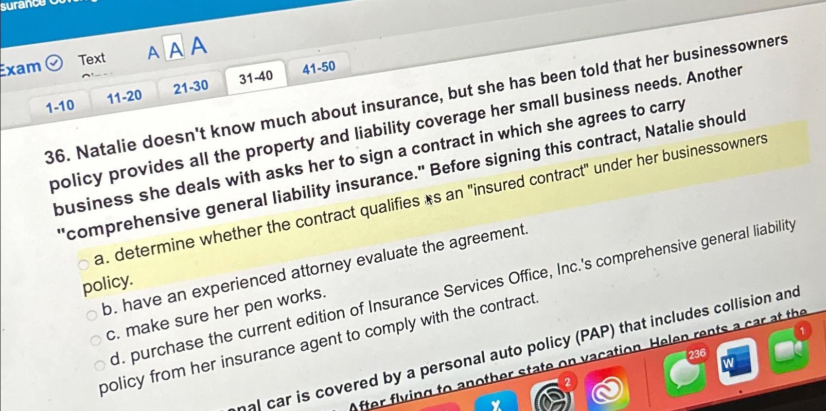  Exam A A A 1-10 11-20 21-30 31-40 41-50 36. Natalie