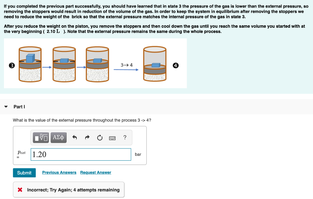 initial volume and temperature may have changed due to variable randomization. Pay