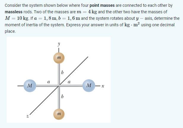  Consider the system shown below where four point masses are connected