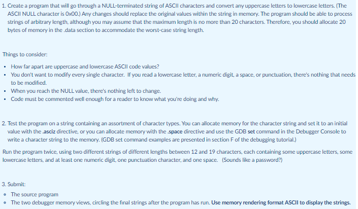  1. Create a program that will go through a NULL-terminated string