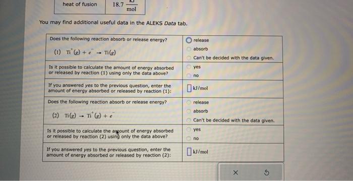 data in the ALEKS Data tab. You may find additional useful data