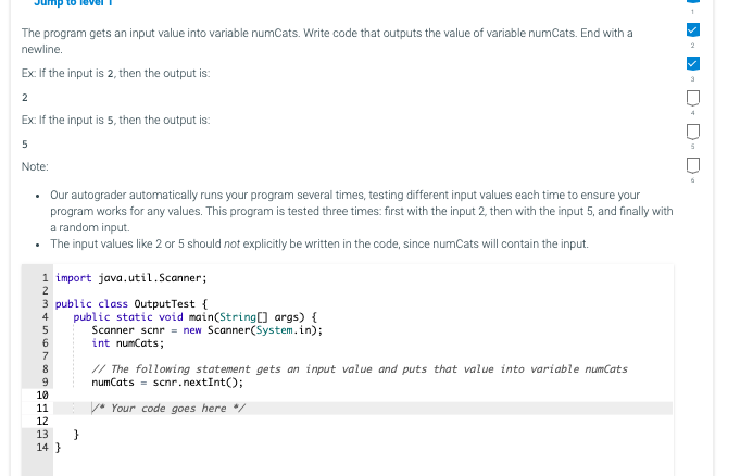 Jump to The program gets an input value into variable numCats.