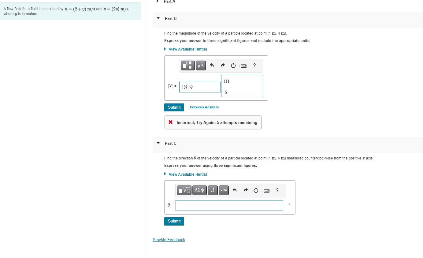  A flow field for a fluid is described by u=(2+y)ms and