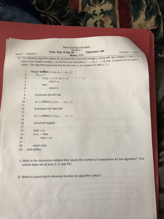 Math 220 Discrete Math Section 1 Time: Due: R Apr 26