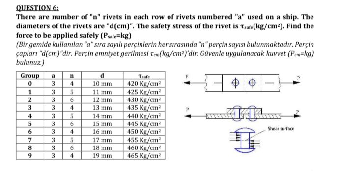  Please use the values given in group 8 in the table