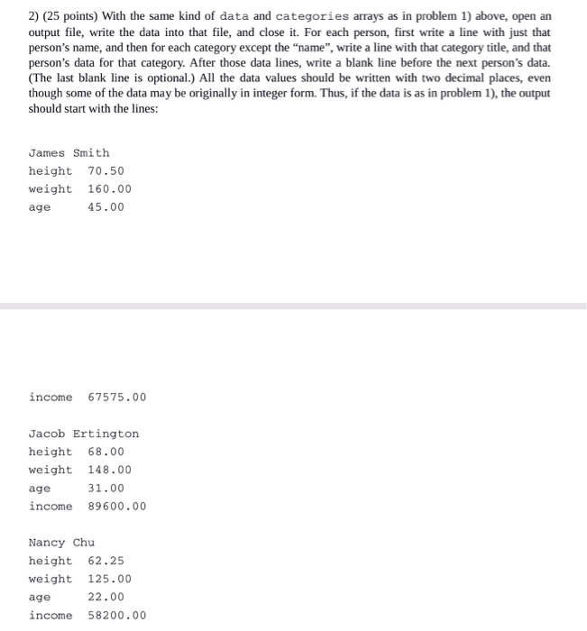 averages of information like that in the following two dimensional data table,