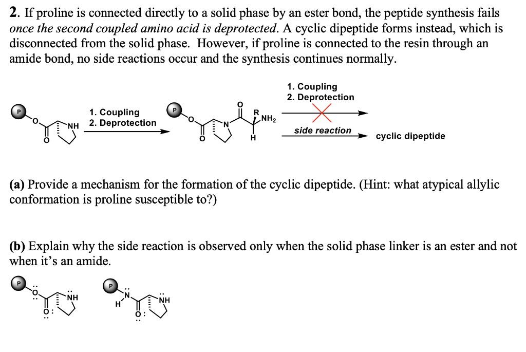  2. If proline is connected directly to a solid phase by