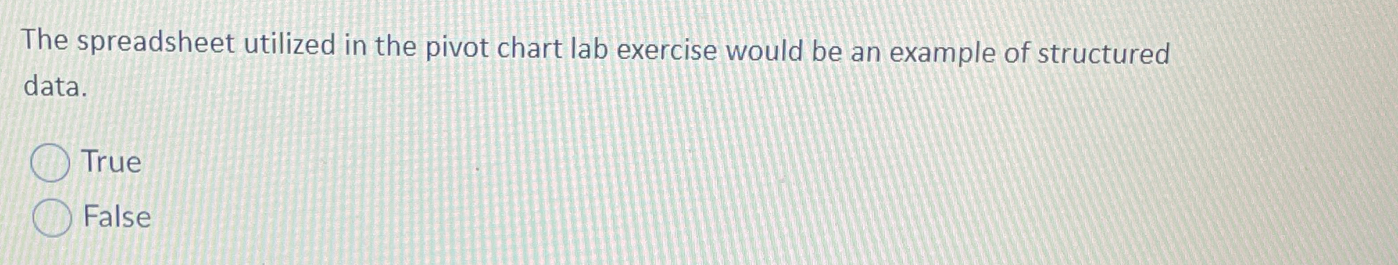  The spreadsheet utilized in the pivot chart lab exercise would be