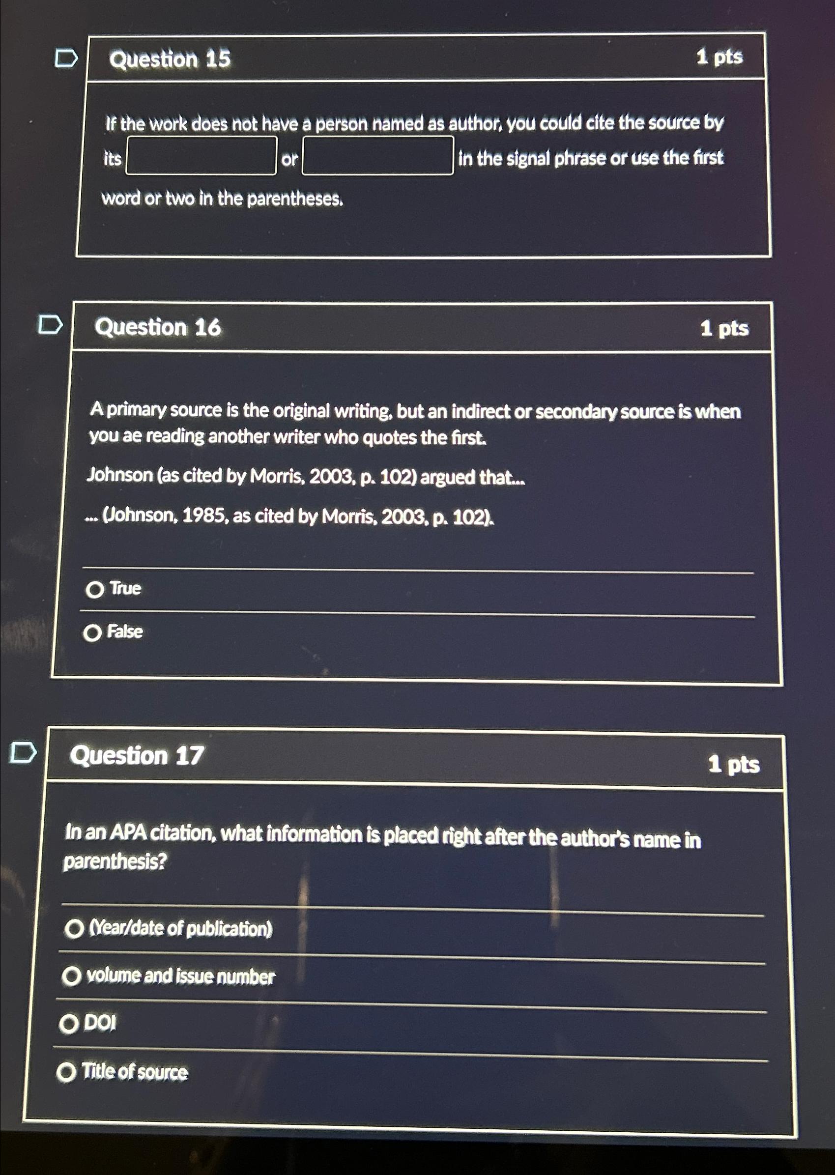  \table[[Question 15],[If the work does not have a person named as