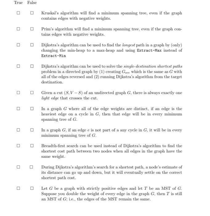  Kruskal's algorithm will find a minimum spanning tree, even if the