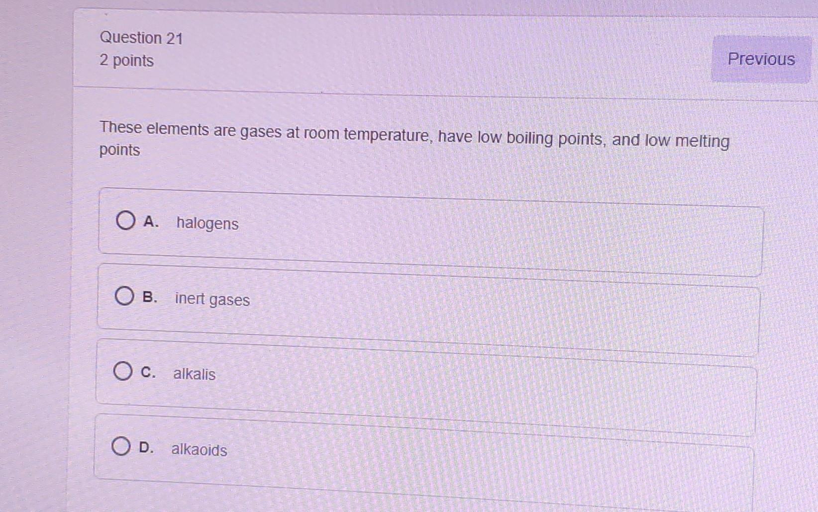 B. Volume O c. Mixture O D. Compound Question 20 3 points