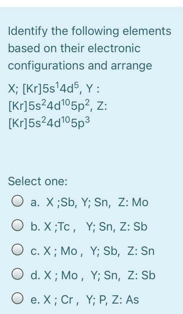 Identify the following elements based on their electronic configurations and arrange